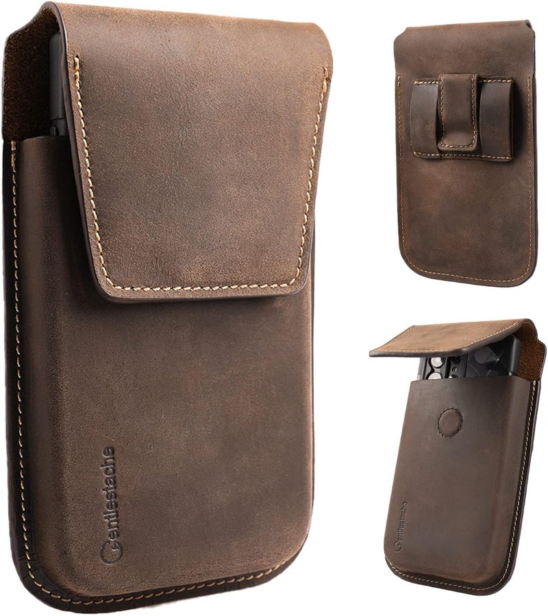 Gentlestache Leather Phone Holster for iPhone 17 16 15 14 Pro Max & Plus - Belt Clip Cell Phone Case for S25 S24 Ultra & Plus - Magnetic Closure Leather Belt Holder Pouch, XL, Darkbrown - Image 1